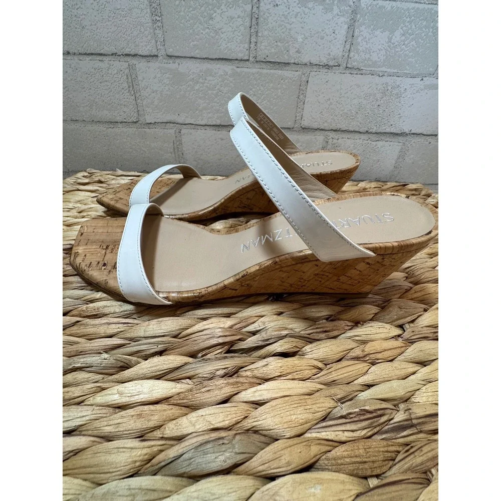Stuart Weitzman Aleena White Patent Leather Wedge Sandals Square Toe Womens 7.5 - Picture 5 of 8
